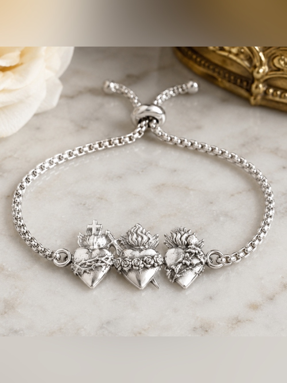 EWTN Three Hearts Holy Family 925 Sterling Silver Catholic Bolo Bracelet